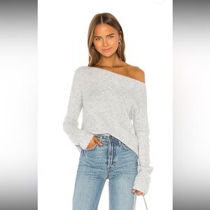 Lovers + Friends Light Gray Off-Shoulder Sweater